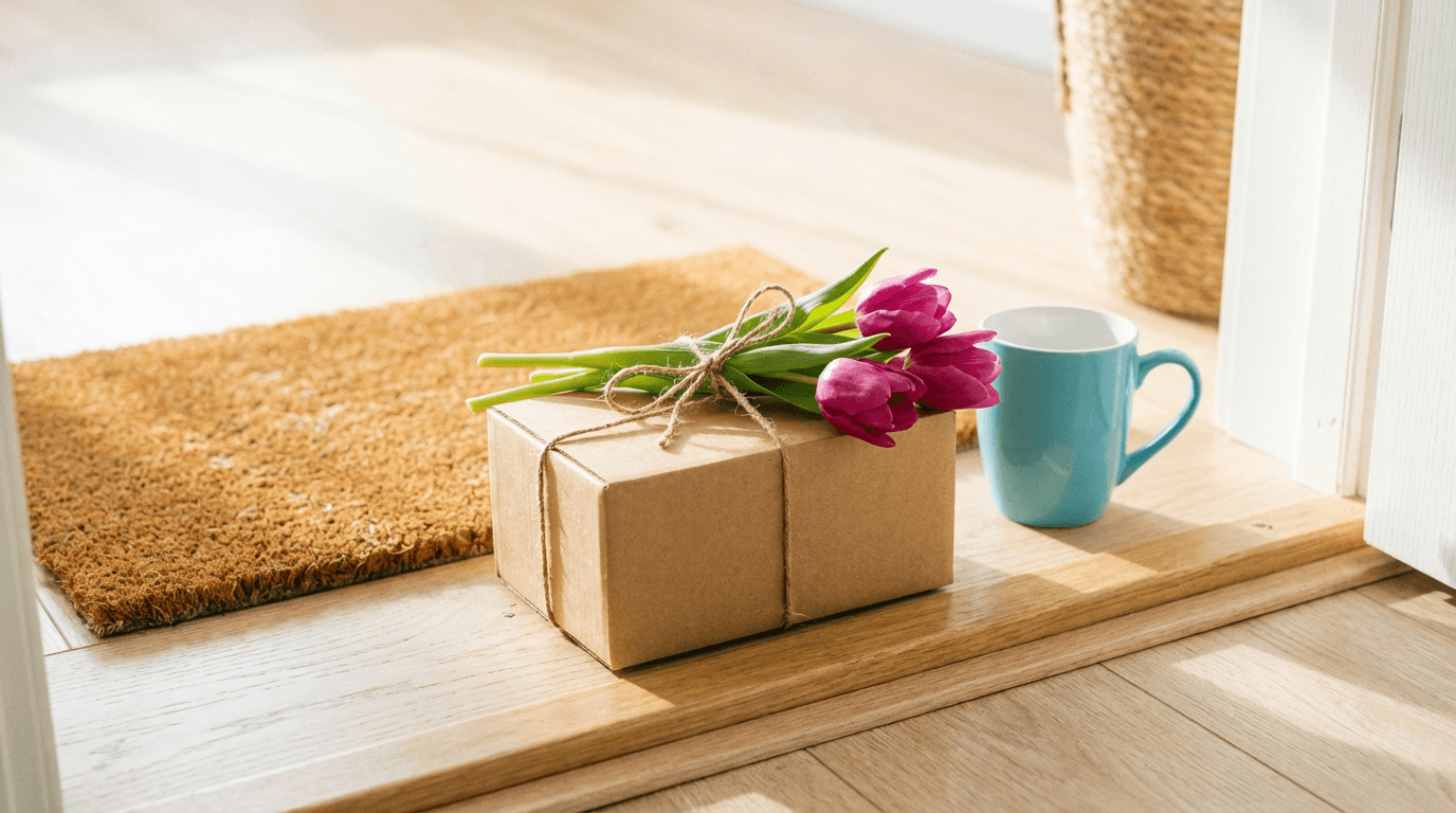 A small package delivered to a doorstep