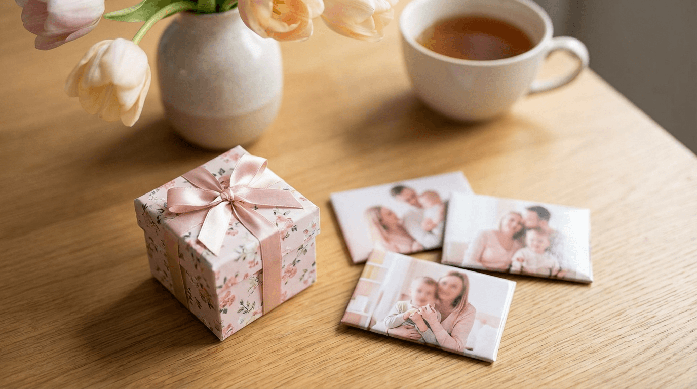 Gift-ready scene with photo magnets