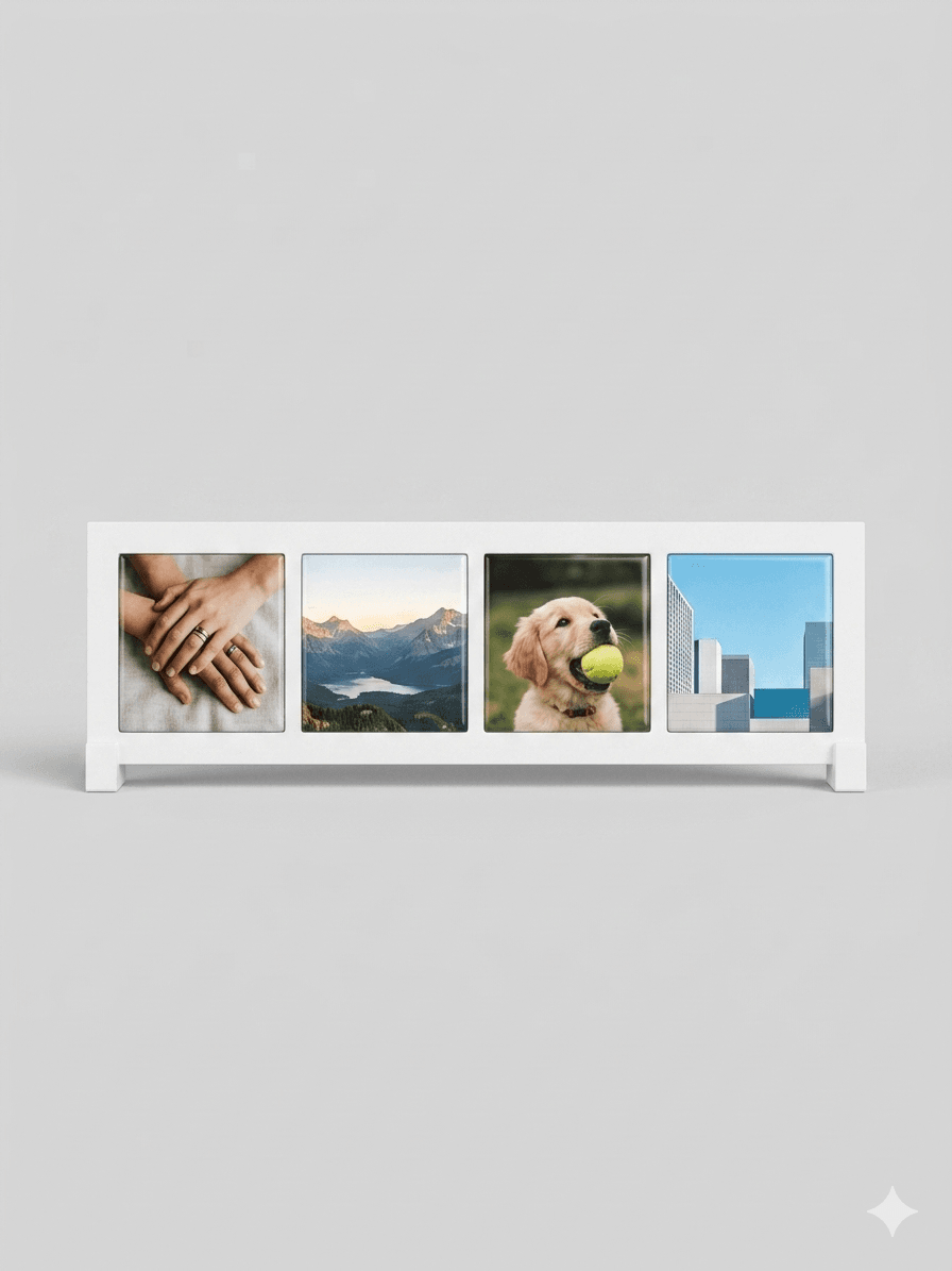 Square photo magnets in a frame display
